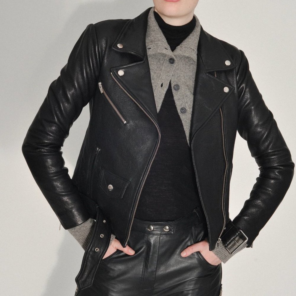 Veda Jayne Classic Leather Jacket Black - Size Medium